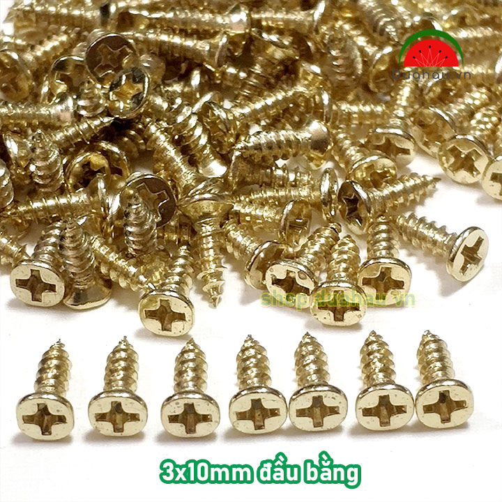 [1 ký] Vít 3x10mm Đầu Bằng - vàng Gold