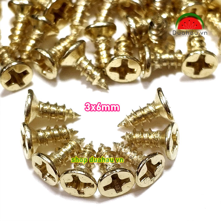 [1 ký] Vít 3x6mm Đầu Bằng - Vàng Gold